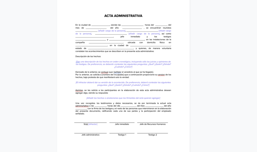 Formato de acta administrativa descargable | Runa HR