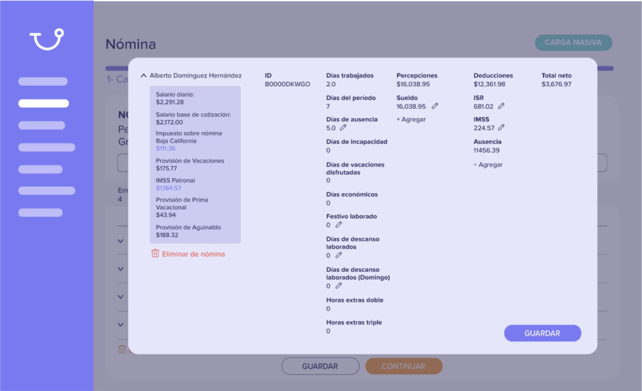 Cálculo automático de incidencias en la nómina